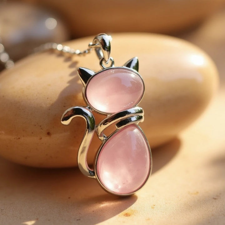 Kette mit Katzenanhänger aus Naturstein