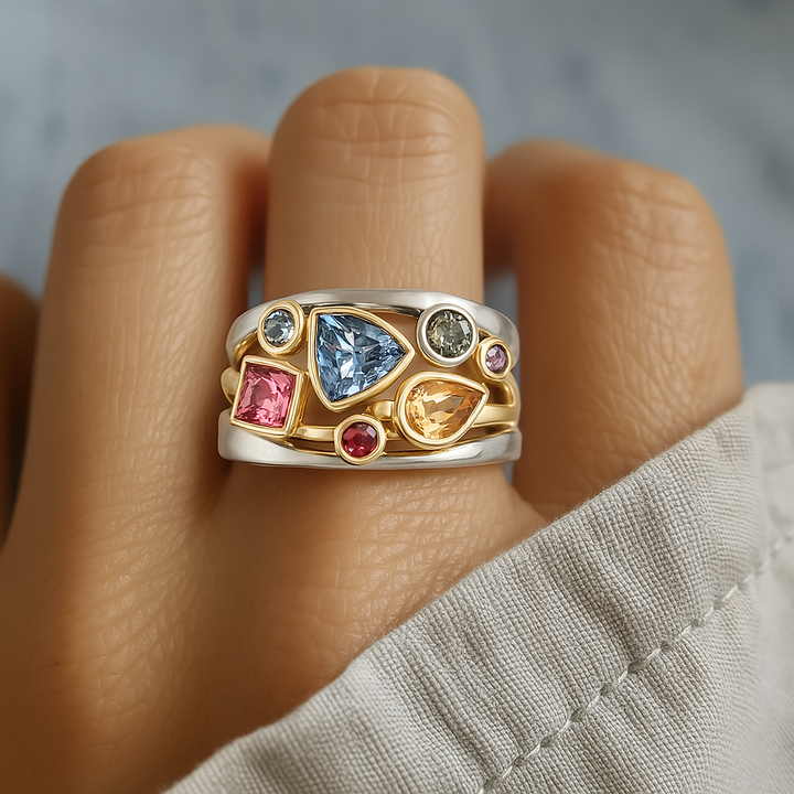 Vintage-Ring mit bunten Zirkonia-Steinen