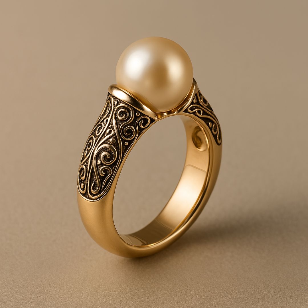 Goldring mit Vintage-Perle