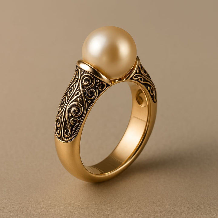 Goldring mit Vintage-Perle